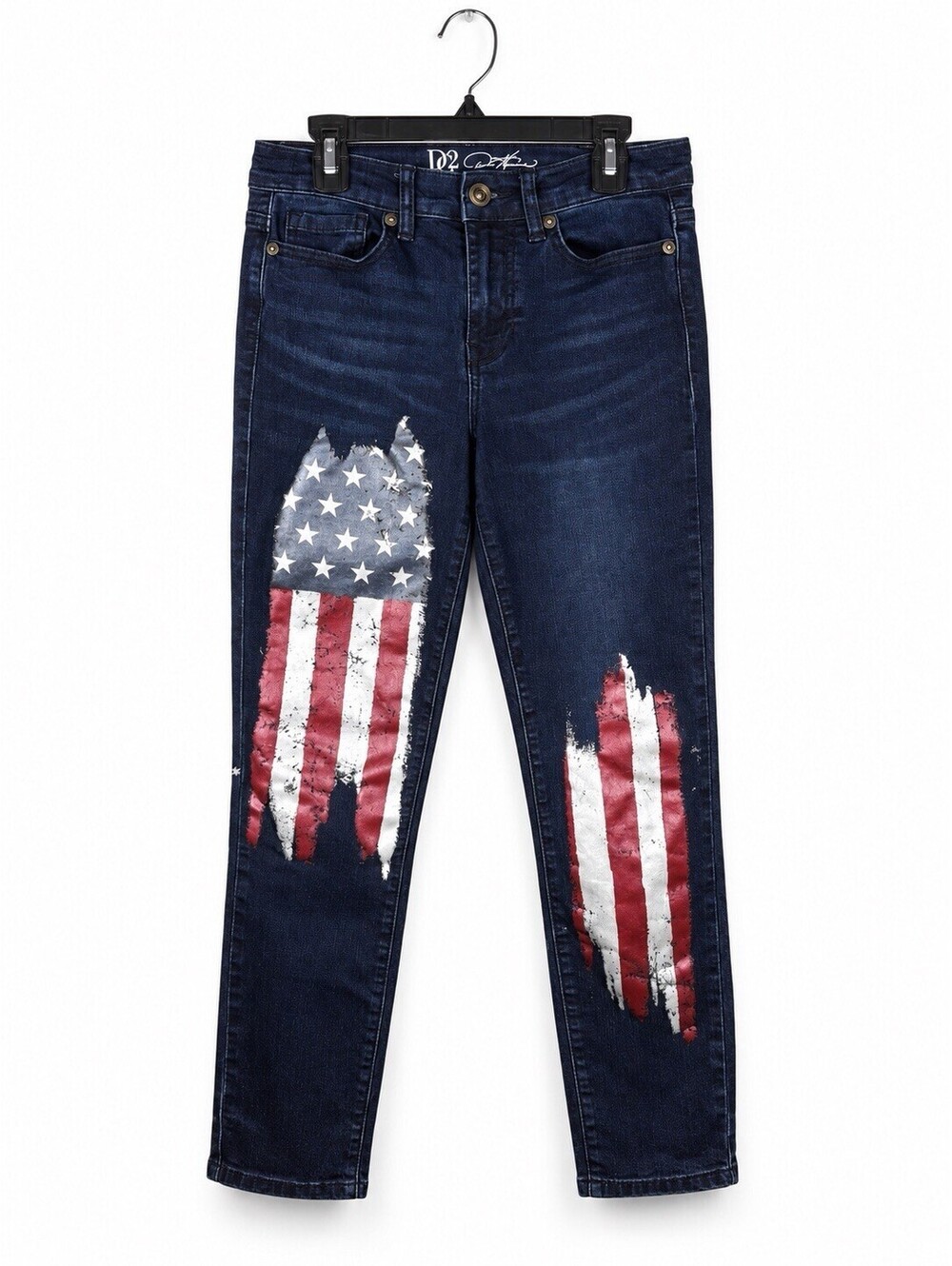 DG2 Diane Gilman Jeans Womens 0P 26x27 American Flag Stretch Dark Wash Petite